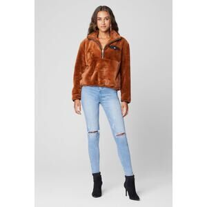 Anthropologie BLANKNYC Cliff Hanger Pull Over Faux Fur Vegan Leather Trim XS